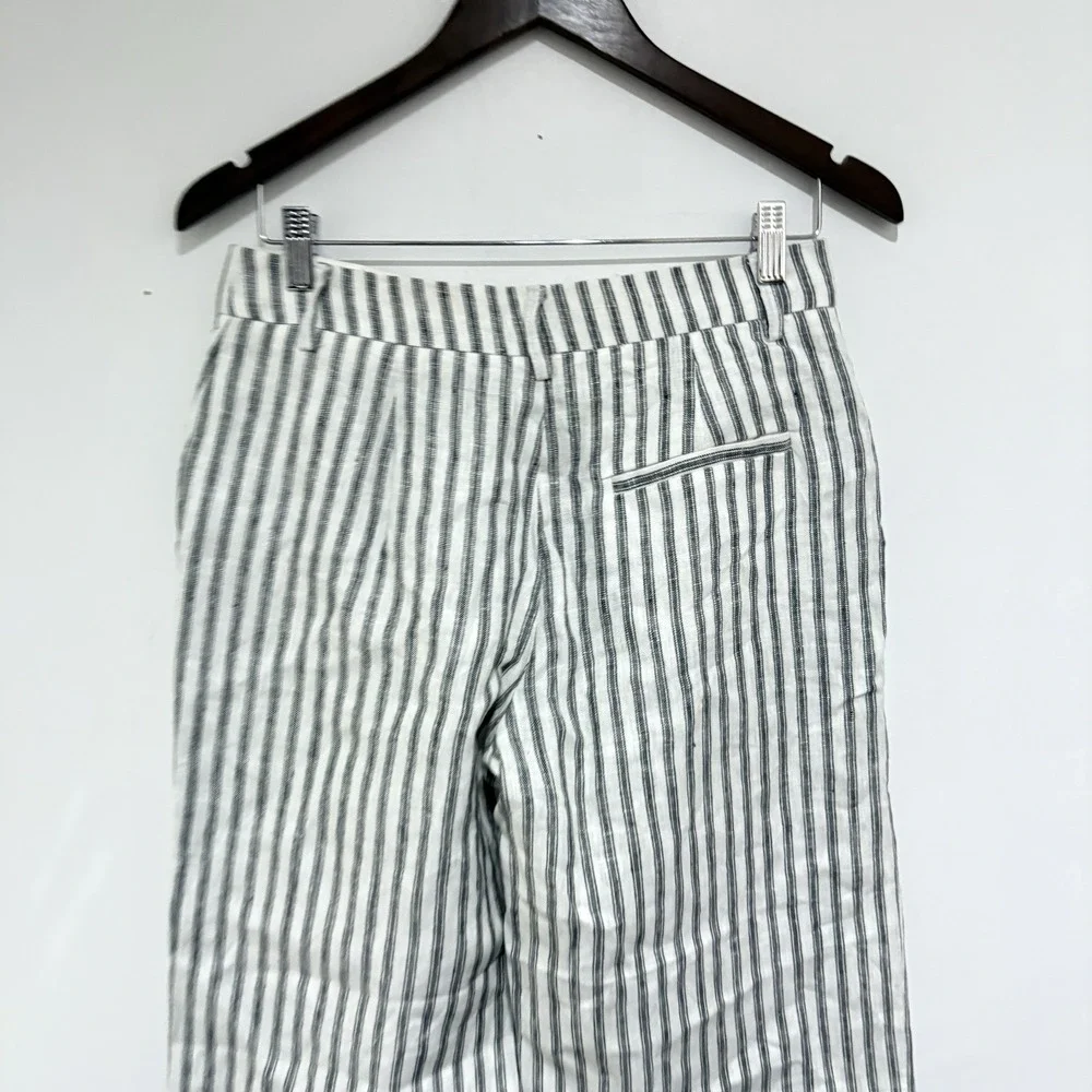 Reformation Pants Womens 2 S Gray White Stripe Linen Wide Leg Career Nautical